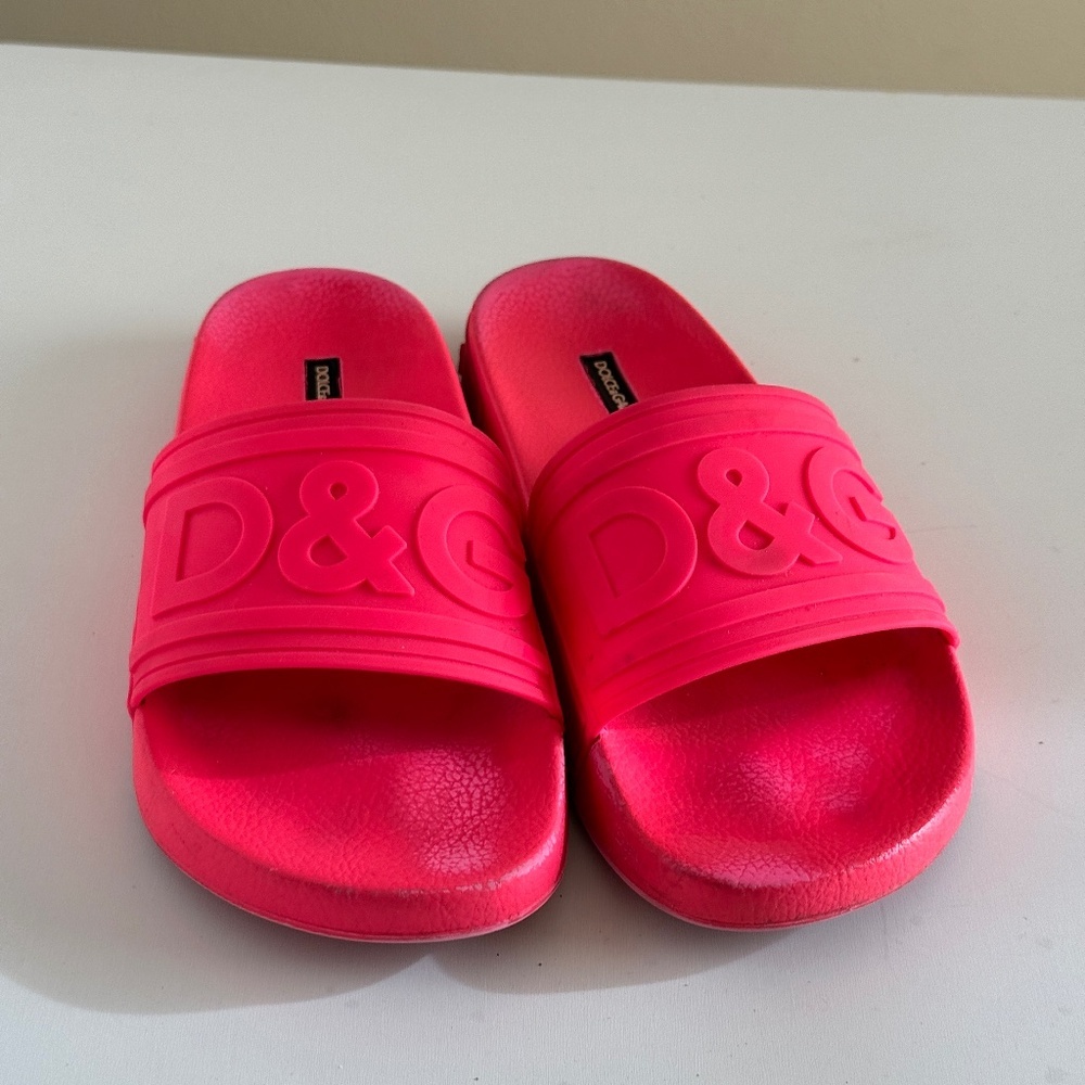 Dolce Gabbana DG Slides Saint Barth Fushia Jelly Rubber sandals beach pool sz 5.